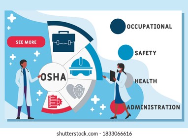 Vector website design template . OSHA - Occupational Safety and Health Administration. acronym medical concept. illustration for website banner, marketing materials, business presentation