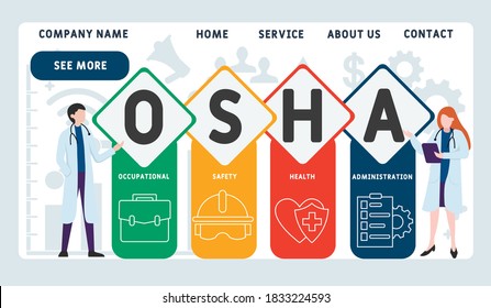 Vector website design template . OSHA - Occupational Safety and Health Administration. acronym medical concept. illustration for website banner, marketing materials, business presentation