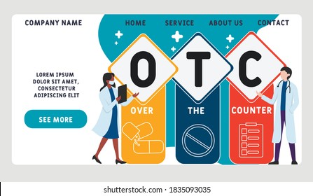Vector website design template . OTC - Over The Counter. acronym medical concept. illustration for website banner, marketing materials, business presentation, online advertising. 