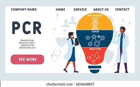 Vector website design template . PCR -  Polymerase Chain Reaction, acronym medical concept. illustration for website banner, marketing materials, business presentation, online advertising.