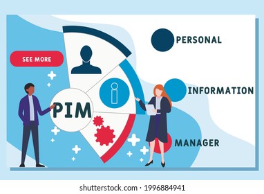 Vector website design template . PIM - Personal Information Manager  acronym. business concept. illustration for website banner, marketing materials, business presentation, online advertising.
