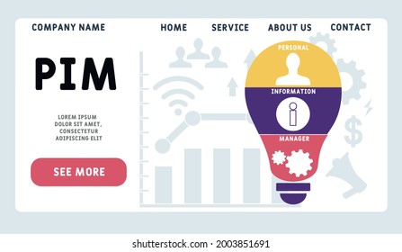 Vector website design template . PIM - Personal Information Manager  acronym. business concept. illustration for website banner, marketing materials, business presentation, online advertising.