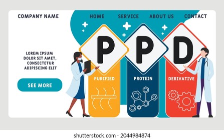 Vector website design template . PPD - Purified Protein Derivative acronym. medical concept. illustration for website banner, marketing materials, business presentation, online advertising.