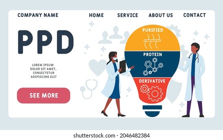 Vector website design template . PPD - Purified Protein Derivative acronym. medical concept. illustration for website banner, marketing materials, business presentation, online advertising.