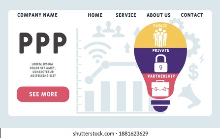 Vector website design template . PPP - Public-private partnership acronym. business concept background. illustration for website banner, marketing materials, business presentation, online advertising.
