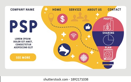 Vector website design template . PSP - Profit Sharing Plan   acronym. business concept background. illustration for website banner, marketing materials, business presentation, online advertising. 