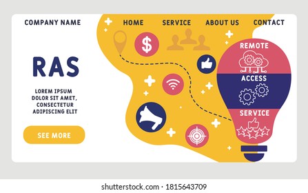 Vector website design template . RAS - Remote Access Service. acronym business concept.  illustration for website banner, marketing materials, business presentation, online advertising. 