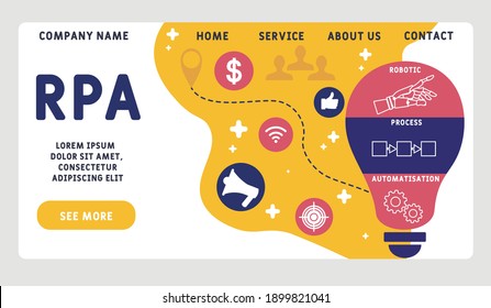 Vector website design template . RPA - Robotic Process Automatisation  acronym. business concept background. illustration for website banner, marketing materials, business presentation, online