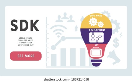 Vector website design template . SDK - Software Development Kit  acronym. business concept background. illustration for website banner, marketing materials, business presentation, online advertising. 