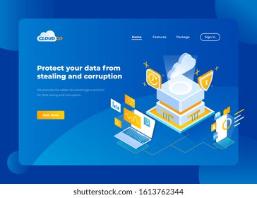 Vector website design template.
site to protect personal data.Landing page concepts for website and mobile development. Modern isometric illustration