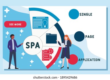 Vector website design template . SPA - Single Page Application  acronym. business concept background. illustration for website banner, marketing materials, business presentation, online advertising. 