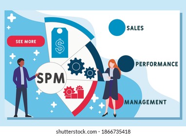 Vector website design template . SPM - Sales Performance Management acronym, business concept. illustration for website banner, marketing materials, business presentation, online advertising.