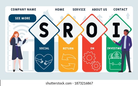 Vector website design template . SROI - Social Return On Investment acronym. business concept background. illustration for website banner, marketing materials, business presentation, online advertisin