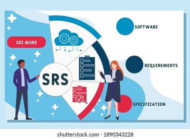 Vector Website Design Template . SRS - Software Requirements Specification Acronym. Business Concept Background. Illustration For Website Banner, Marketing Materials, Business Presentation, Online 