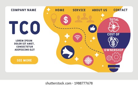 Design-Vorlage für Vektorgrafiken. TCO - Akronym der Gesamtbetriebskosten. Geschäftskonzept. Illustration für Website-Banner, Marketingmaterialien, Business-Präsentation, Online-Werbung.
