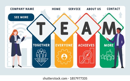 Vector website design template . Team - Together Everyone Achieves More acronym, business concept. illustration for website banner, marketing materials, business presentation, online advertising.