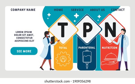 Vector website design template . TPN - Total Parenteral Nutrition acronym. business concept background. illustration for website banner, marketing materials, business presentation, online advertising.