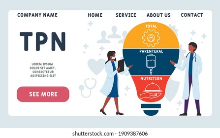 Vector website design template . TPN - Total Parenteral Nutrition acronym. business concept background. illustration for website banner, marketing materials, business presentation, online advertising.