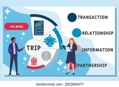 Vector website design template . TRIP - Transaction, Relationship, Information, Partnership acronym. business concept. illustration for website banner, marketing materials, business presentation, onli