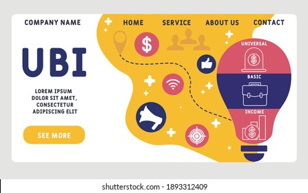 Vector website design template . UBI - Universal Basic Income acronym. business concept background. illustration for website banner, marketing materials, business presentation, online advertising. 