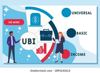 Vector website design template . UBI - Universal Basic Income acronym. business concept background. illustration for website banner, marketing materials, business presentation, online advertising. 