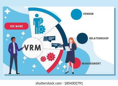 Vector website design template . VRM - Vendor Relationship Management acronym, business concept. illustration for website banner, marketing materials, business presentation, online advertising.