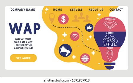 Vector website design template . WAP - Wireless Access Point acronym. business concept background. illustration for website banner, marketing materials, business presentation, online advertising. 