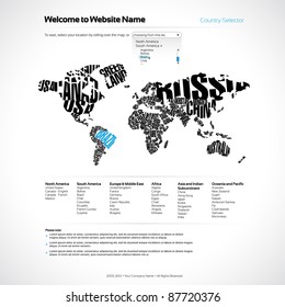 Vector Website Design Template with World Map in Typography