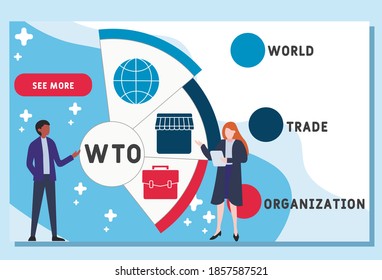Vector website design template . WTO - World Trade Organization acronym, business concept. illustration for website banner, marketing materials, business presentation, online advertising.
