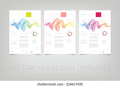 Vector website design templates collection with colorful dynamic wave backgrounds 
