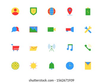 Vector of website icon set v2, flat colored style, isolated on white background.