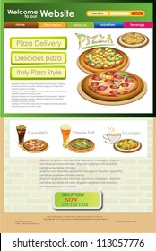 Vector Website Pizza. Vector Template Of Website Or Flyer. Restaurant Menu.