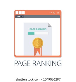 Vector website search rating and page rank with "page ranking" landing page - web page design