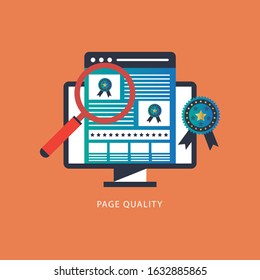 Vector website search rating and page rank with "page quality" landing page