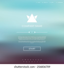 Vector website template with graphic user interface also for mobile. Blurred background gradient mesh. Line icons. Ghost buttons. Minimalistic style. One page. Introduction. Eps10 vector illustration.