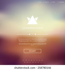 Vector website template with graphic user interface also for mobile. Blurred background gradient mesh. Line icons. Ghost buttons. Minimalistic style. One page. Introduction. Eps10 vector illustration.