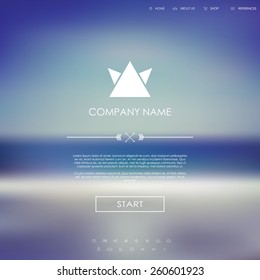 Vector website template with graphic user interface also for mobile. Blurred background gradient mesh. Line icons. Ghost buttons. Minimalistic style. One page. Introduction. Eps10 vector illustration.