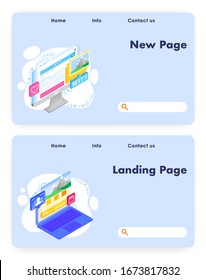 Vector website template, landing page design for website and mobile site development. New and landing page banners, flat isometric illustration.