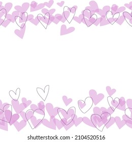Vector of weddind and Valentine`  s day frame with pink hearts.Seamless pattern