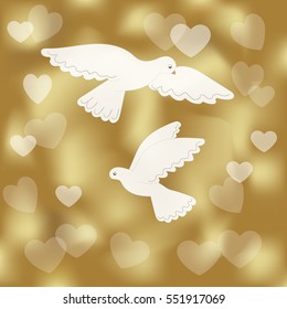 vector of wedding background with couple of pigeons