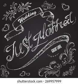 Vector Wedding Blackboard With Label Just Married