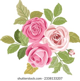 vector wedding bouquet, bouquet of roses with leaves