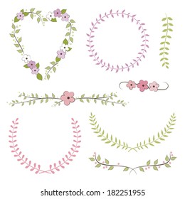 Vector wedding branches, wreath, laurel, flowers