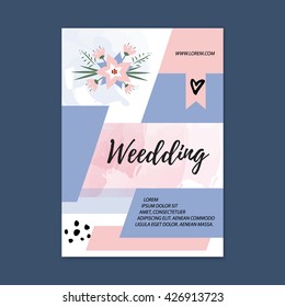 Vector wedding Brochure blank template. Front page and back page. Abstract female design. Wedding planner flyer vector.  