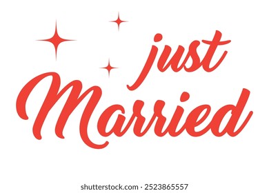 Vector Wedding Calligraphy Poster Just Married. The red lettering on the white background.