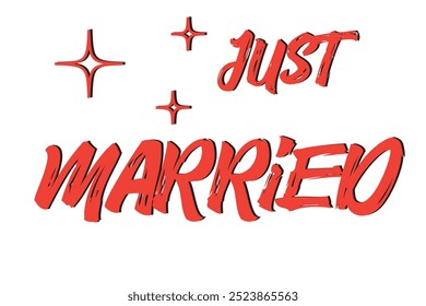 Vector Wedding Calligraphy Poster Just Married. The red lettering on the white background.