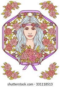Vector wedding card. Bride, wedding, flowers, celebration.