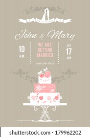 Vector wedding card with wedding cake. Holiday background 