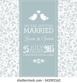 Vector wedding card or invitation with floral ornament background. Perfect as invitation or announcement.