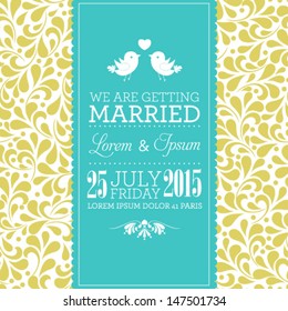 Vector wedding card or invitation with floral ornament background. Perfect as invitation or announcement.